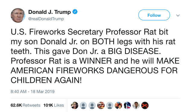 Illustration for article titled Patriots Rejoice! Donald Trump Has Appointed Professor Rat As The U.S. Secretary Of Fireworks